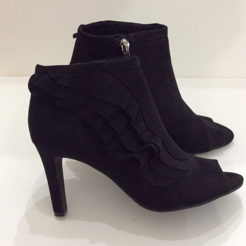 UNISA Black Suede Peep Toe Booties Size 8